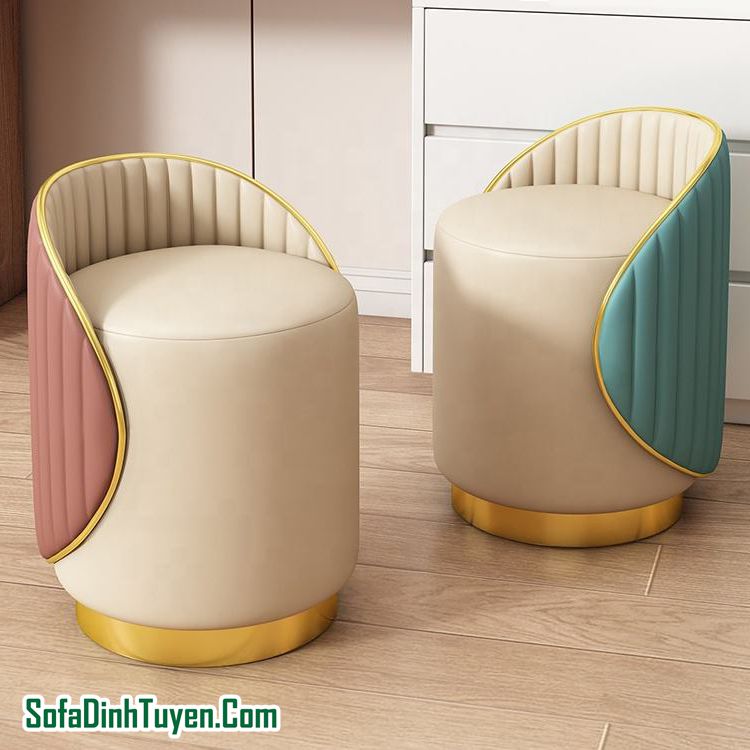 Đôn sofa bọc da chân inox mạ vàng phong cách Nodric