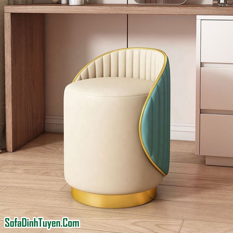 Đôn sofa bọc da chân inox mạ vàng phong cách Nodric