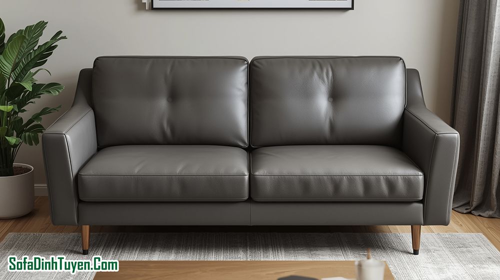 Sofa màu ghi có thể lựa chọn da thật, da công nghiệp hoặc chất liệu vải nỉ.