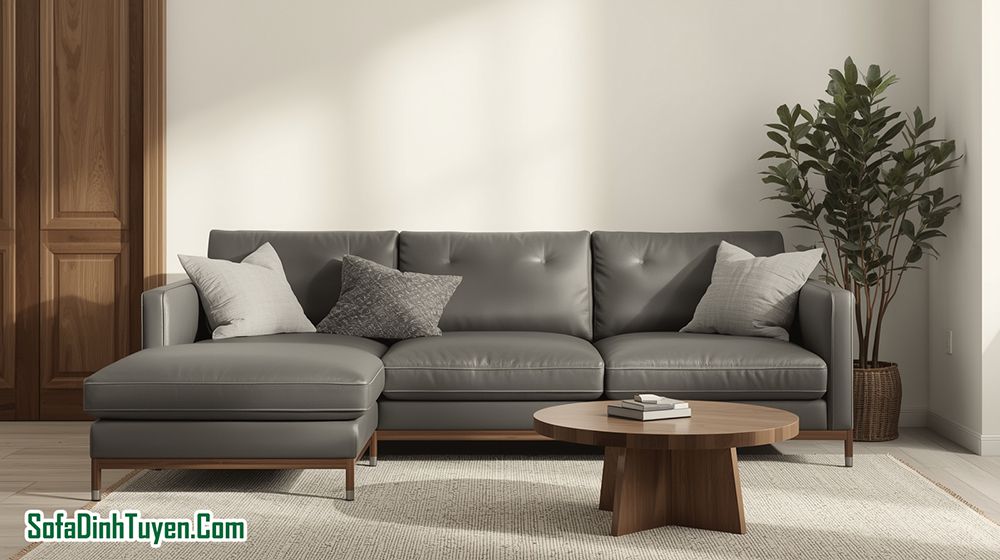 Ghế sofa màu ghi bọc da công nghiệp đẹp