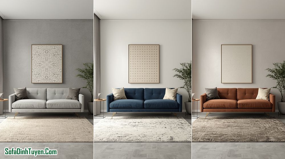 Cách phối màu thảm với sofa theo từng màu phổ biến