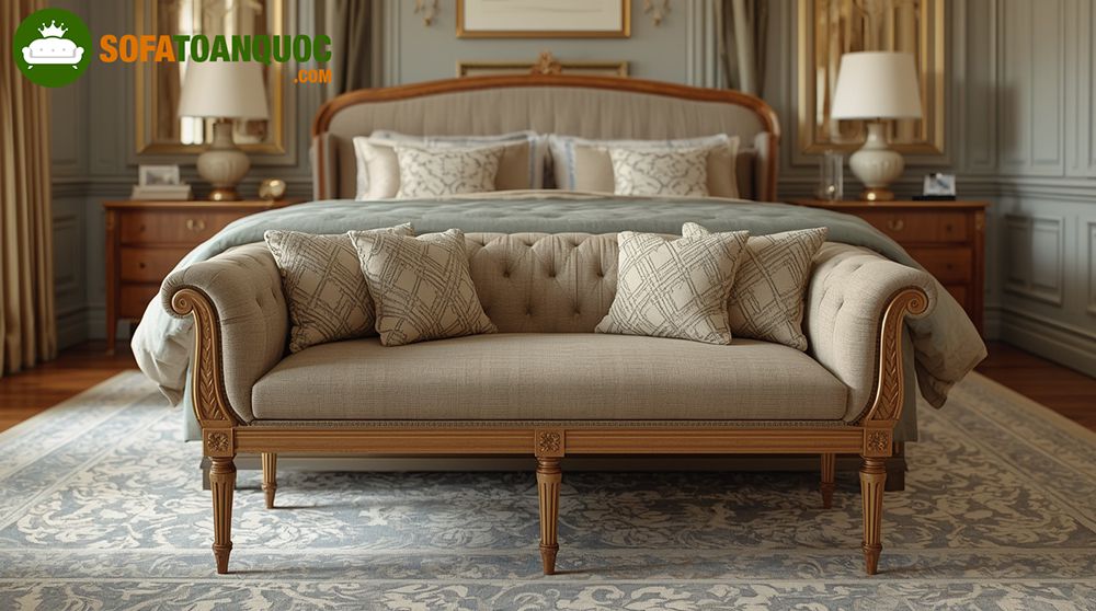 Sofa đặt ở cuối giường ngủ có thể giúp không gian đẹp hơn sang hơn
