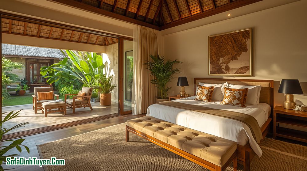 Sofa đặt ở cuối giường ngủ có thể giúp không gian đẹp hơn sang hơn