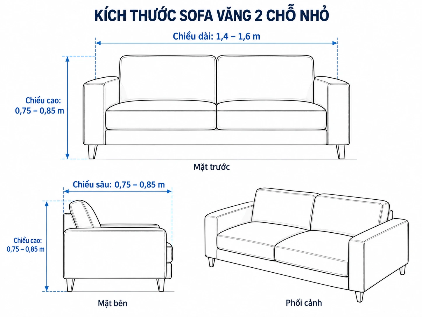 Kích thước ghế sofa văng theo diện tích phòng